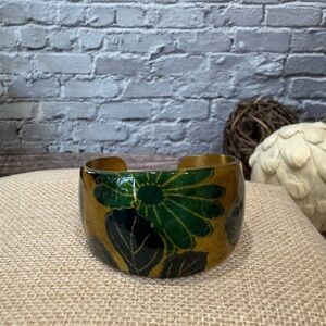 Floral Resin over Brass Cuff Bracelet ITM869